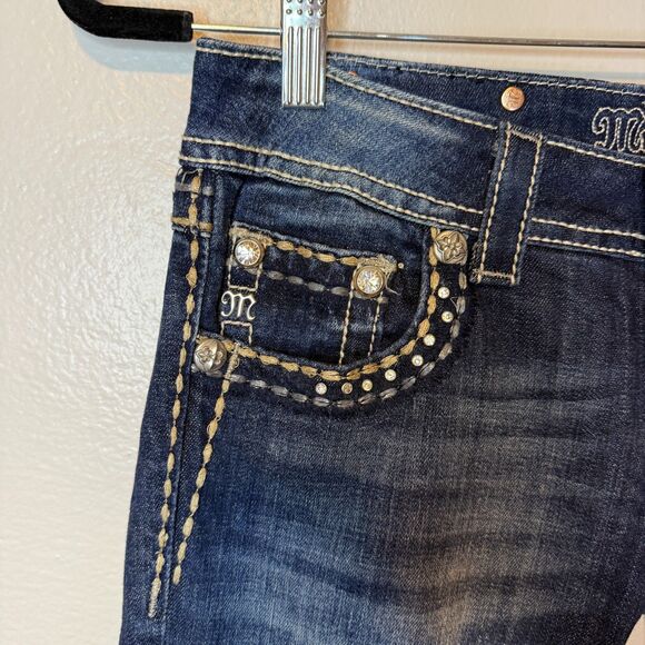 Miss Me Women's Straight Embellished Low Rise Y2K Blue Denim Jeans Size 26 - Picture 3 of 12